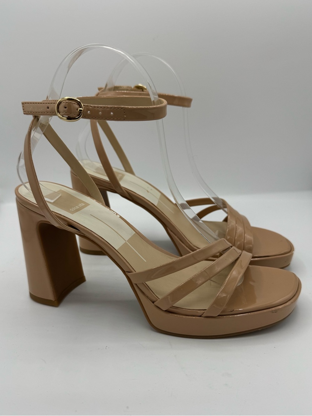 Dolce Vita Olyvia Platform Sandal Tan Patent Synthetic size 7.5